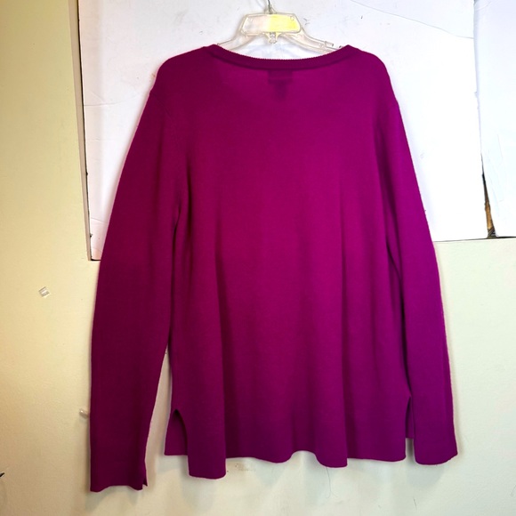 Halogen Cashmere Crew Neck Sweater Tunic Side Cuff Slits Knit Fuschia Pink XXL - Picture 3 of 16